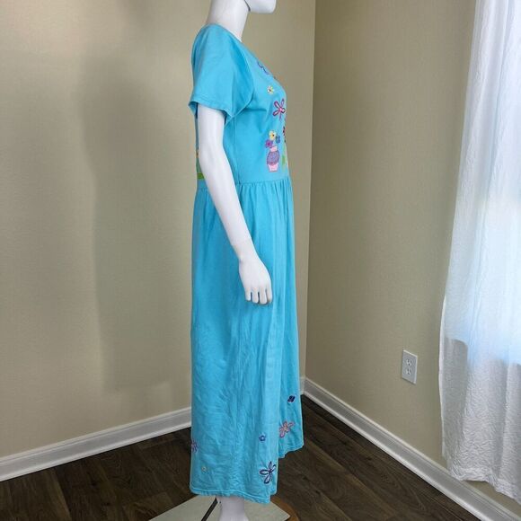 Michael Simon Lite Women's Size M Blue Cotton Floral Embroidered Maxi Dress VGT - Picture 9 of 13